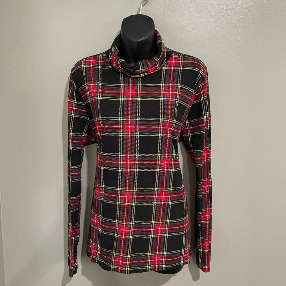 J. Crew Black Tartan Plaid Cotton Turtleneck